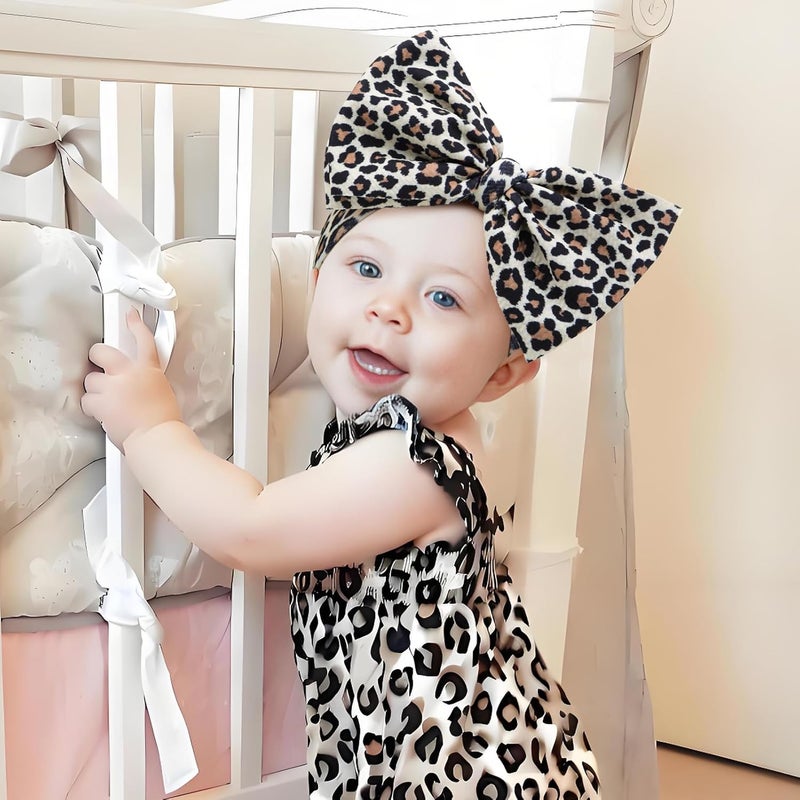 ONENINEDREAM 2Pcs Baby Girl Bows Leopard Print Headbands for Girls 7’’ Brown Bow Toddler Hair Accessories Newborn Infant Baby Hair Wrap - Image 2